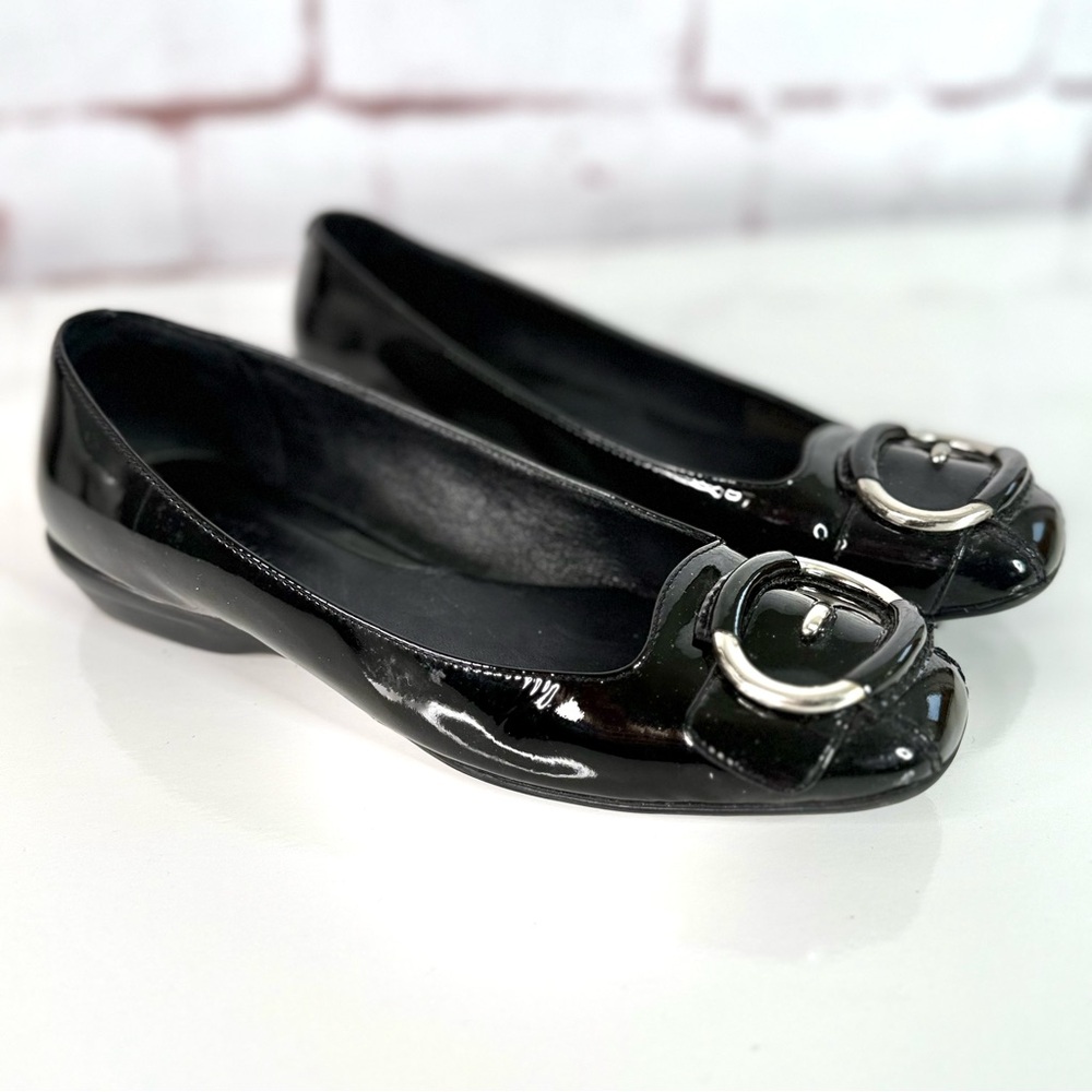 COLE HAAN NIKE AIR COLLAB Size 5.5 Black Patent Leather Ballet Flat Slip Shoes - Picture 4 of 16
